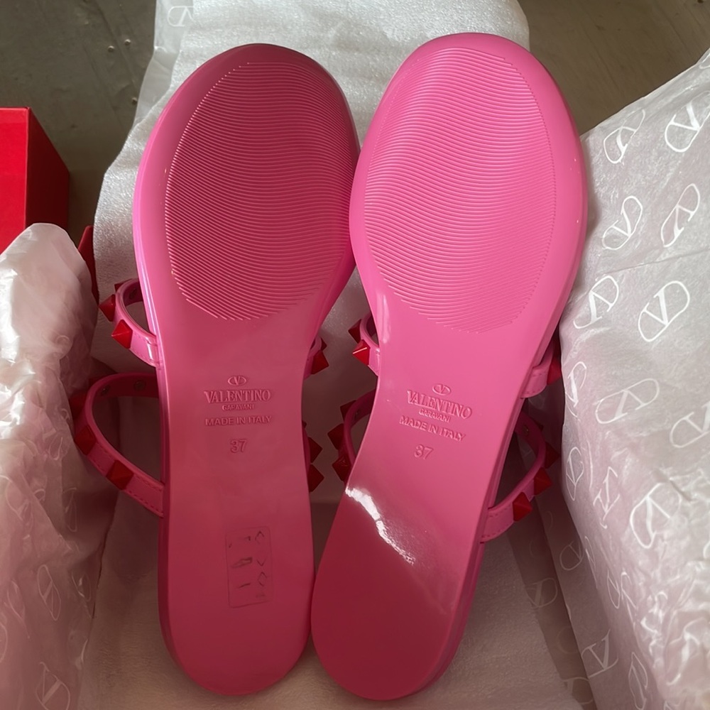 Valentino rockstud jelly pink red pvc thong sandal flat sz 37 with box - Picture 10 of 12